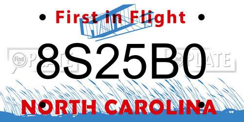 8S25B0 North Carolina License Plate
