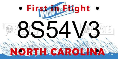 8S54V3 North Carolina License Plate