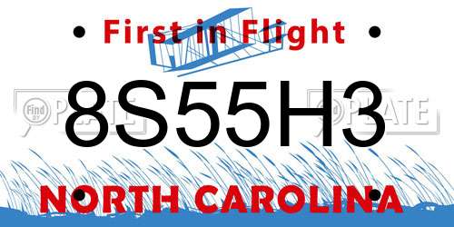 8S55H3 North Carolina License Plate