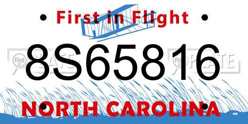 8S65816 North Carolina License Plate