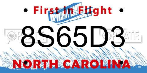 8S65D3 North Carolina License Plate