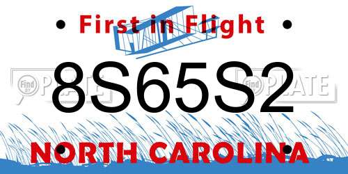 8S65S2 North Carolina License Plate