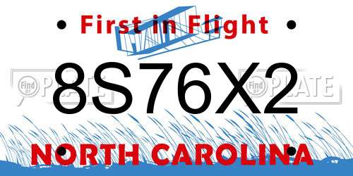 8S76X2 North Carolina License Plate