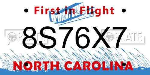 8S76X7 North Carolina License Plate