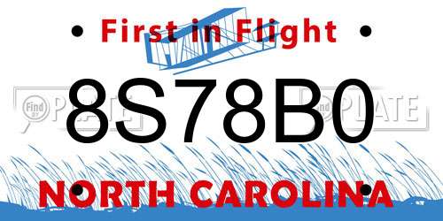 8S78B0 North Carolina License Plate