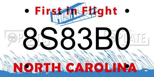 8S83B0 North Carolina License Plate