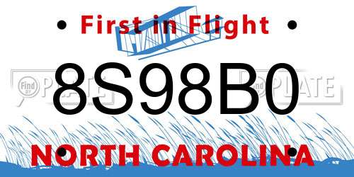 8S98B0 North Carolina License Plate