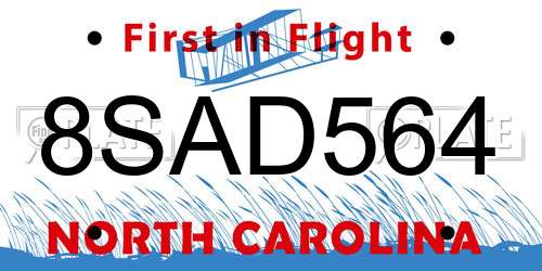 8SAD564 North Carolina License Plate