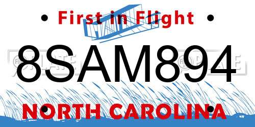 8SAM894 North Carolina License Plate