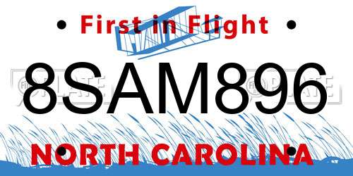 8SAM896 North Carolina License Plate
