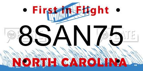 8SAN75 North Carolina License Plate