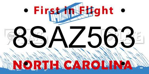 8SAZ563 North Carolina License Plate