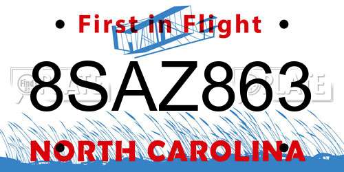 8SAZ863 North Carolina License Plate