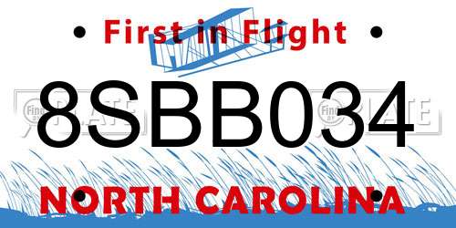8SBB034 North Carolina License Plate