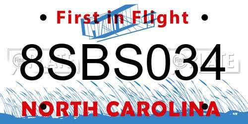 8SBS034 North Carolina License Plate