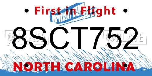 8SCT752 North Carolina License Plate