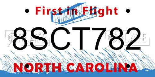 8SCT782 North Carolina License Plate