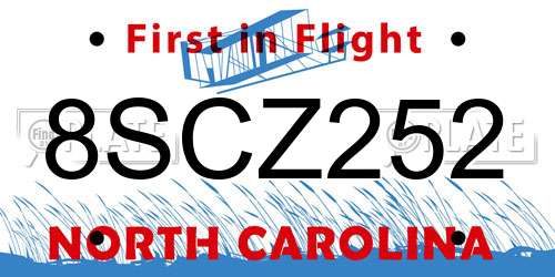 8SCZ252 North Carolina License Plate