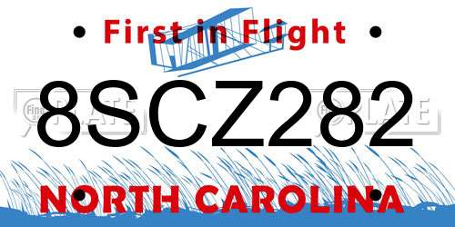 8SCZ282 North Carolina License Plate