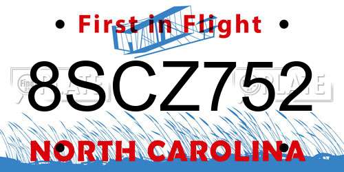 8SCZ752 North Carolina License Plate