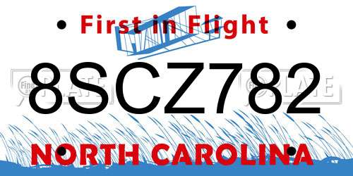 8SCZ782 North Carolina License Plate