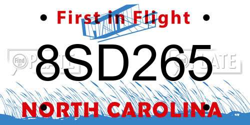 8SD265 North Carolina License Plate