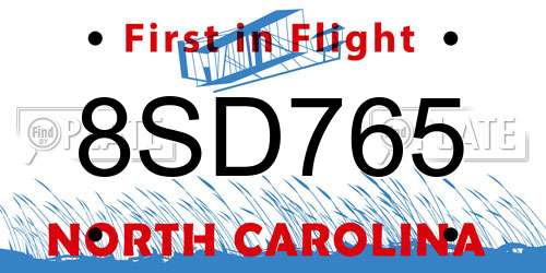 8SD765 North Carolina License Plate