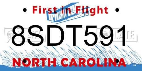 8SDT591 North Carolina License Plate