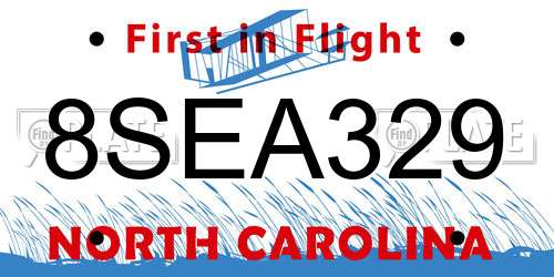 8SEA329 North Carolina License Plate