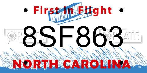 8SF863 North Carolina License Plate