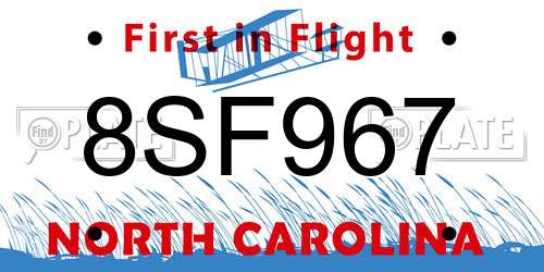 8SF967 North Carolina License Plate