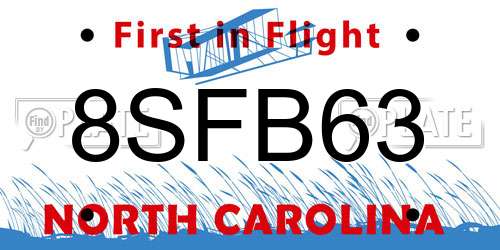 8SFB63 North Carolina License Plate