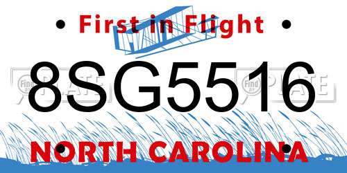 8SG5516 North Carolina License Plate