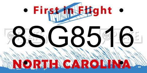 8SG8516 North Carolina License Plate