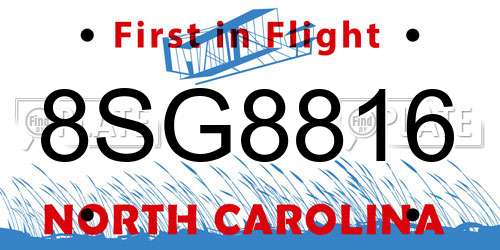 8SG8816 North Carolina License Plate