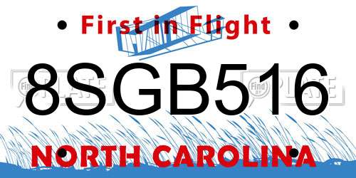 8SGB516 North Carolina License Plate