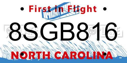 8SGB816 North Carolina License Plate