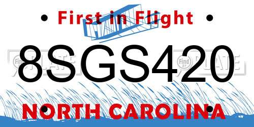 8SGS420 North Carolina License Plate
