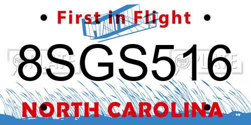 8SGS516 North Carolina License Plate