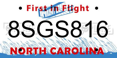 8SGS816 North Carolina License Plate