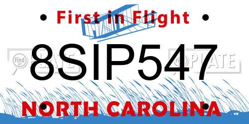 8SIP547 North Carolina License Plate