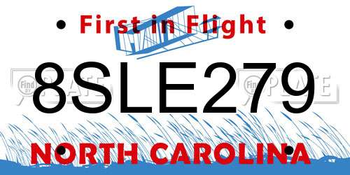 8SLE279 North Carolina License Plate