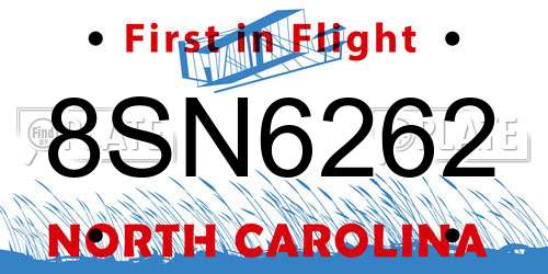 8SN6262 North Carolina License Plate