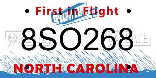 8SO268 North Carolina License Plate