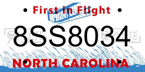 8SS8034 North Carolina License Plate