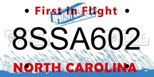 8SSA602 North Carolina License Plate