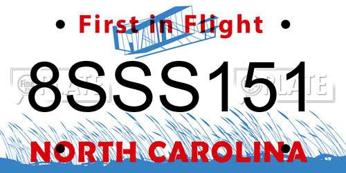 8SSS151 North Carolina License Plate