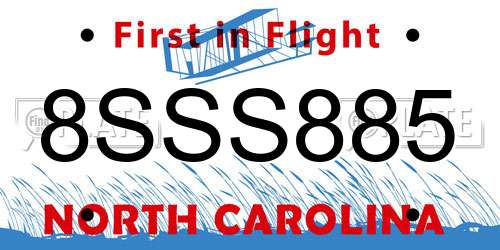 8SSS885 North Carolina License Plate