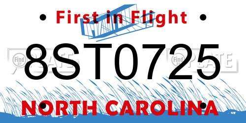 8ST0725 North Carolina License Plate