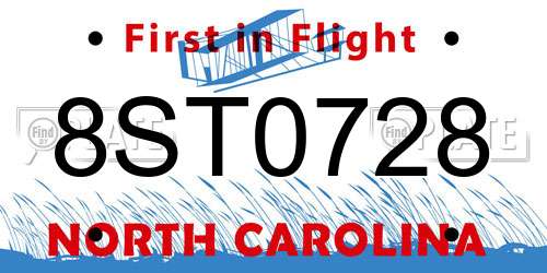 8ST0728 North Carolina License Plate